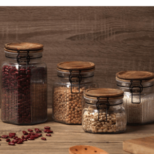 BOTE CRISTAL TAPA MADERA Y METAL