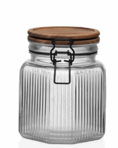 BOTE CRISTAL TAPA MADERA Y METAL